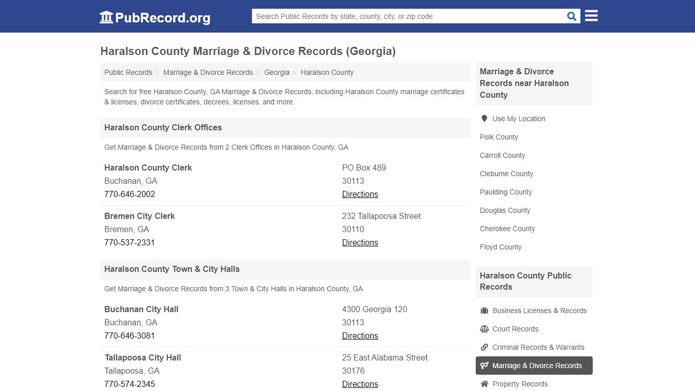 Haralson County Marriage & Divorce Records (Georgia)