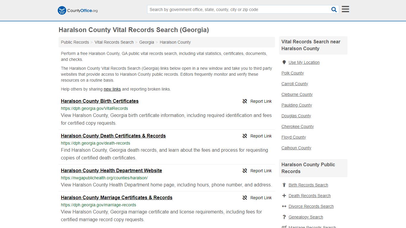 Vital Records Search - Haralson County, GA (Birth, Death, Marriage ...