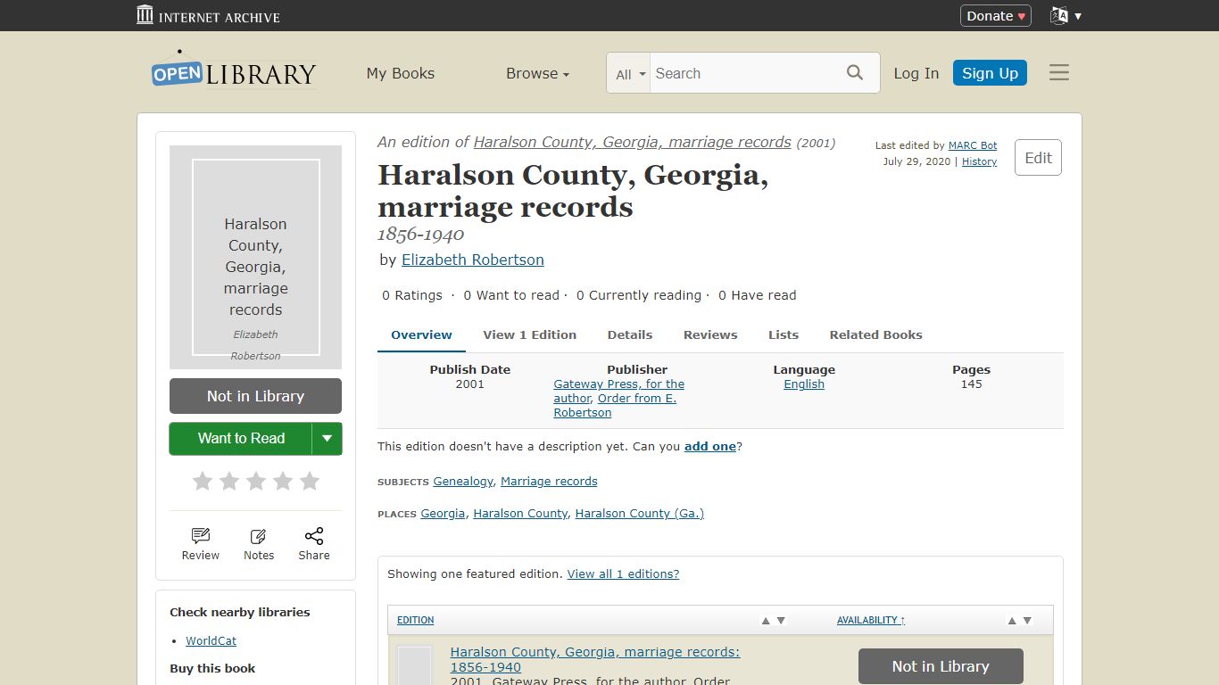 Haralson County, Georgia, marriage records - Open Library